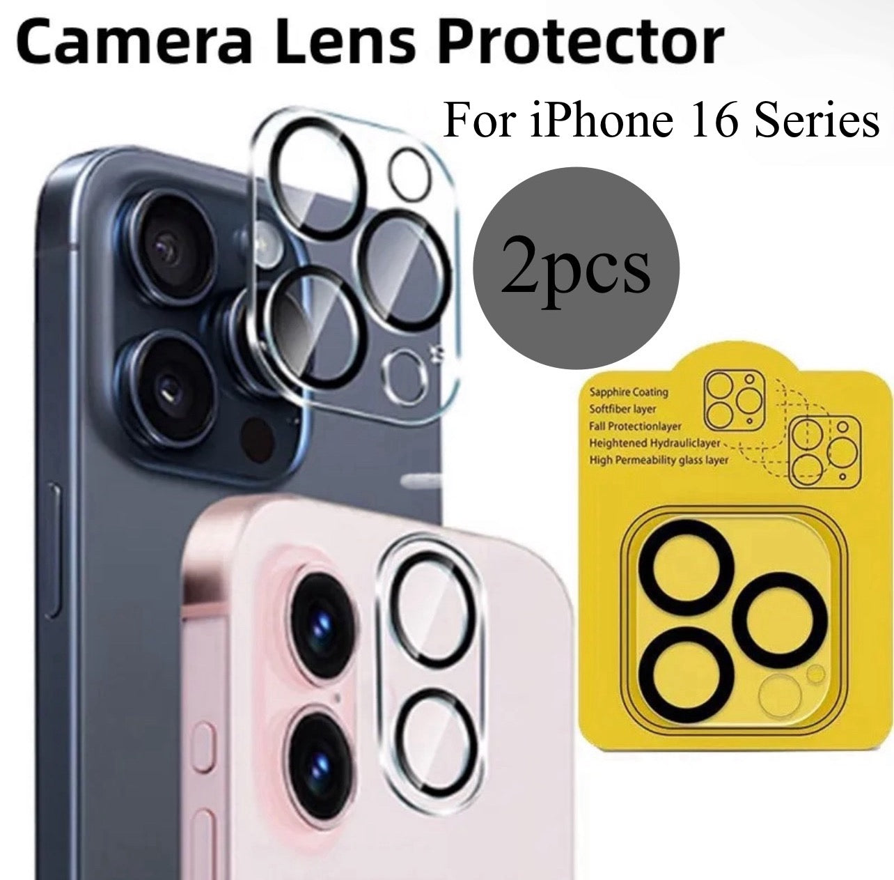 PJun Branded Premium 9H Clear Camera Lens Protector- 2pcs for Apple iPhone 16 Series 2024 PJun Branded Premium 9H Clear Camera Lens Protector- 2pcs for Apple iPhone 16 Series 2024