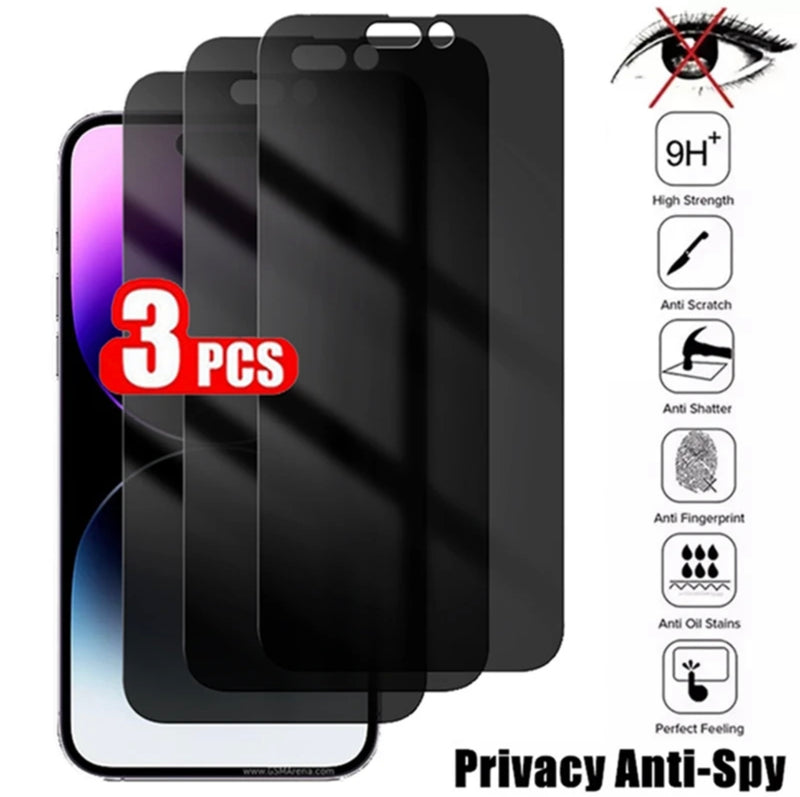 Premium Boundless Full Coverage 30 Degree 9H ShatterProof Privacy Glass Screen Protector 3 Pieces- for Apple iPhone 15 Series