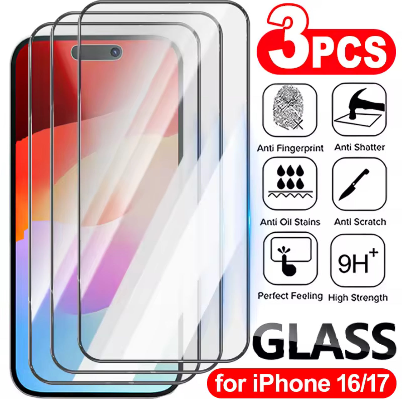 PJun Branded Premium 9H Clear Full Coverage ShatterProof Glass Screen Protector- 3PCS iPhone 17 Series 2025