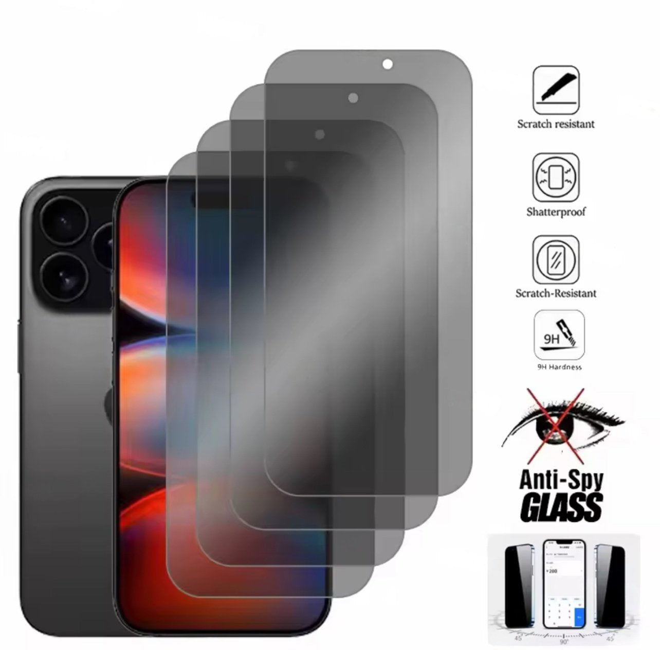 PJun Branded Full Coverage 9H ShatterProof Privacy Glass Screen Protector 4PCS- for Apple iPhone 17 Series 2025