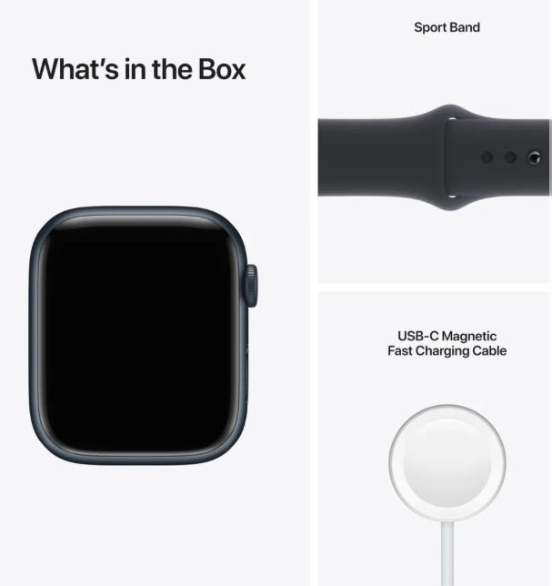 (Newly Sealed) Apple Watch Series 7 (GPS) 41mm or 45mm New Midnight Black with Sport Watch Band (Model A2474) - Super Savings Technologies Co.,LTD 