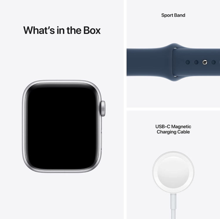 (Newly Sealed Box) Apple Watch SE 2021 40mm or 44mm (GPS) Silver Aluminum Case with New Abyss Blue Sport Band (Model A2352) - Super Savings Technologies Co.,LTD 